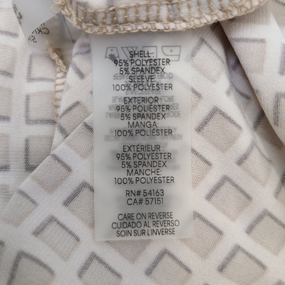Calvin Klein Beige Checkered Square Print Accordion Pleated Sleeve Top Medium - Picture 10 of 12